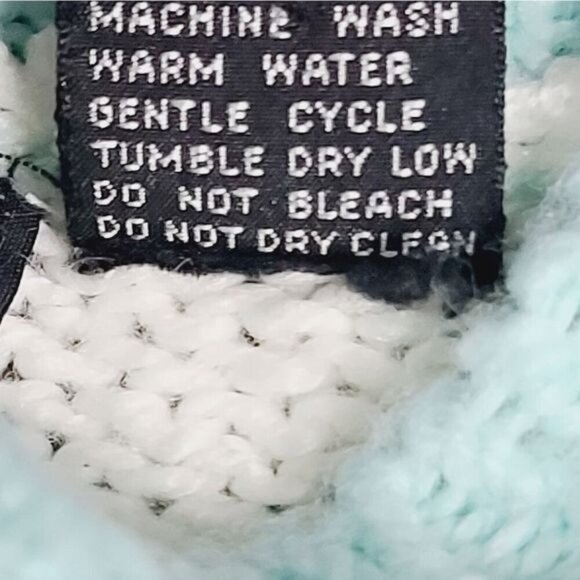 Vintage 80s Pastel Blue White Striped Chunky Cozy Mock Neck Sweater - Picture 6 of 12